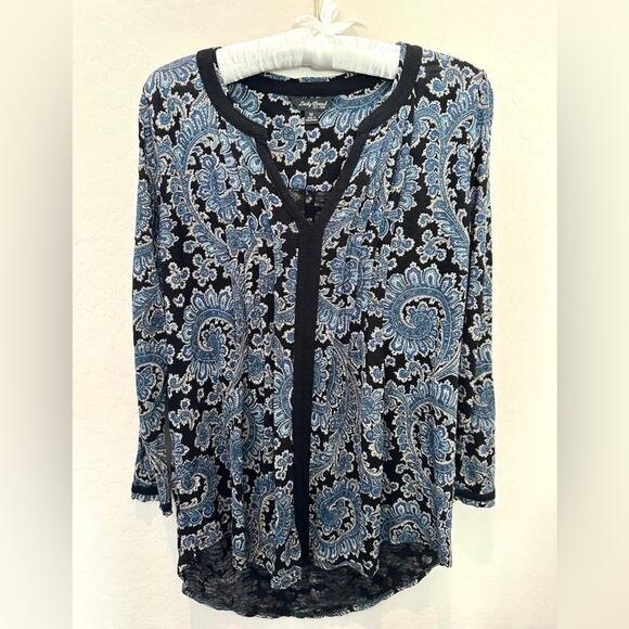 LUCKY BRAND | Navy Blue Paisley Boho Top 3/4 Sleeve Blouse | Size Medium - Picture 1 of 7